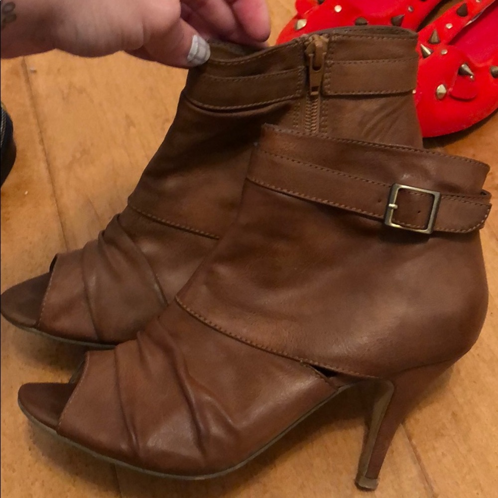 vegan leather peep toe booties